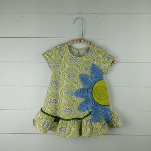 Emily Rose girls size 5 bright yellow blue large fabric flower blouse ric rac
